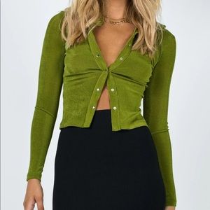 Princess polly ELODY LONG SLEEVE TOP GREEN button up long sleeve